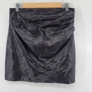 All Saints Black  Lamb Leather Ruched Mini Pencil Skirt Size 10